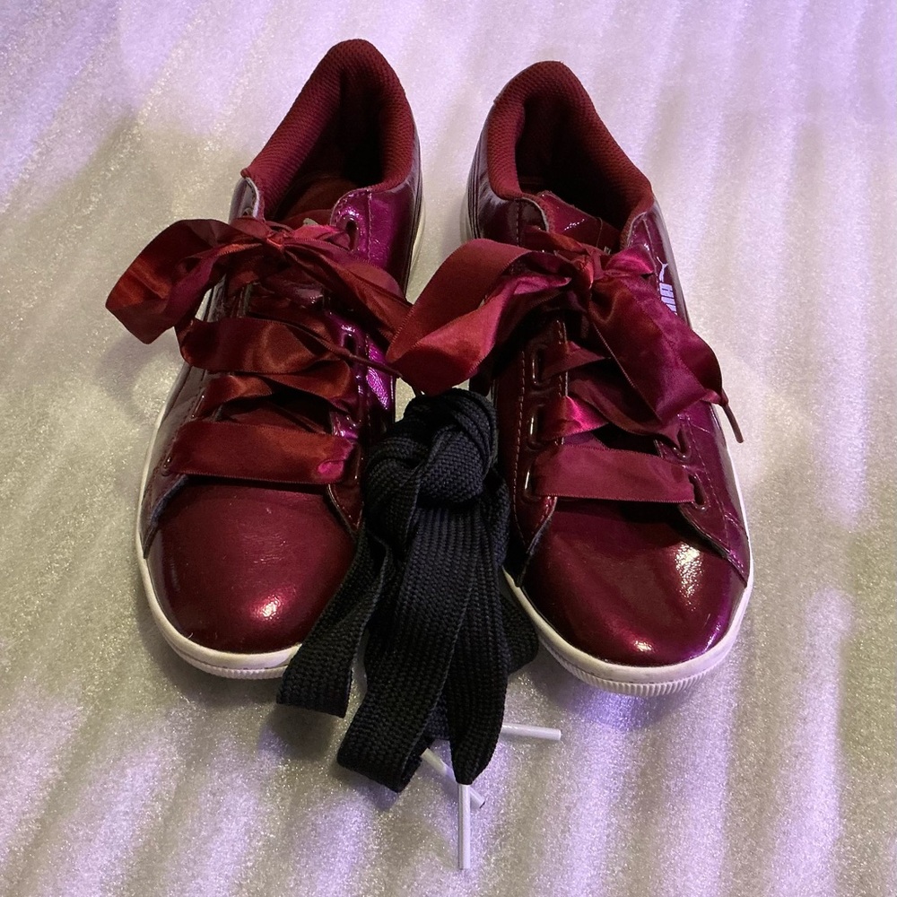 Puma Women's Burgundy Patent Leather Sneakers with Satin Laces